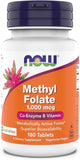 NOW Foods frontal del envase mostrando 180 tabletas y beneficios de biodisponibilidad