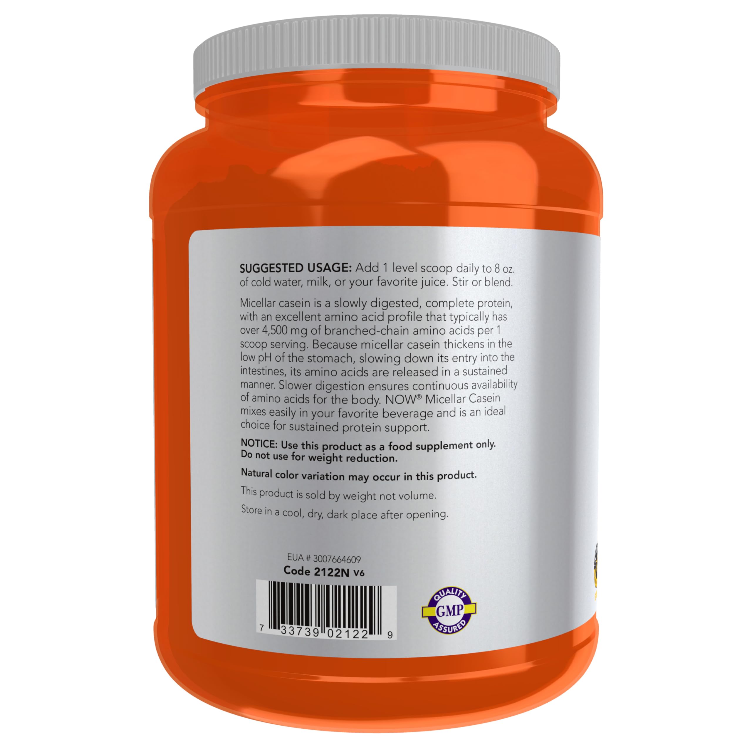 NOW Foods vaso con batido de caseína, aporte proteico sostenido para recuperación