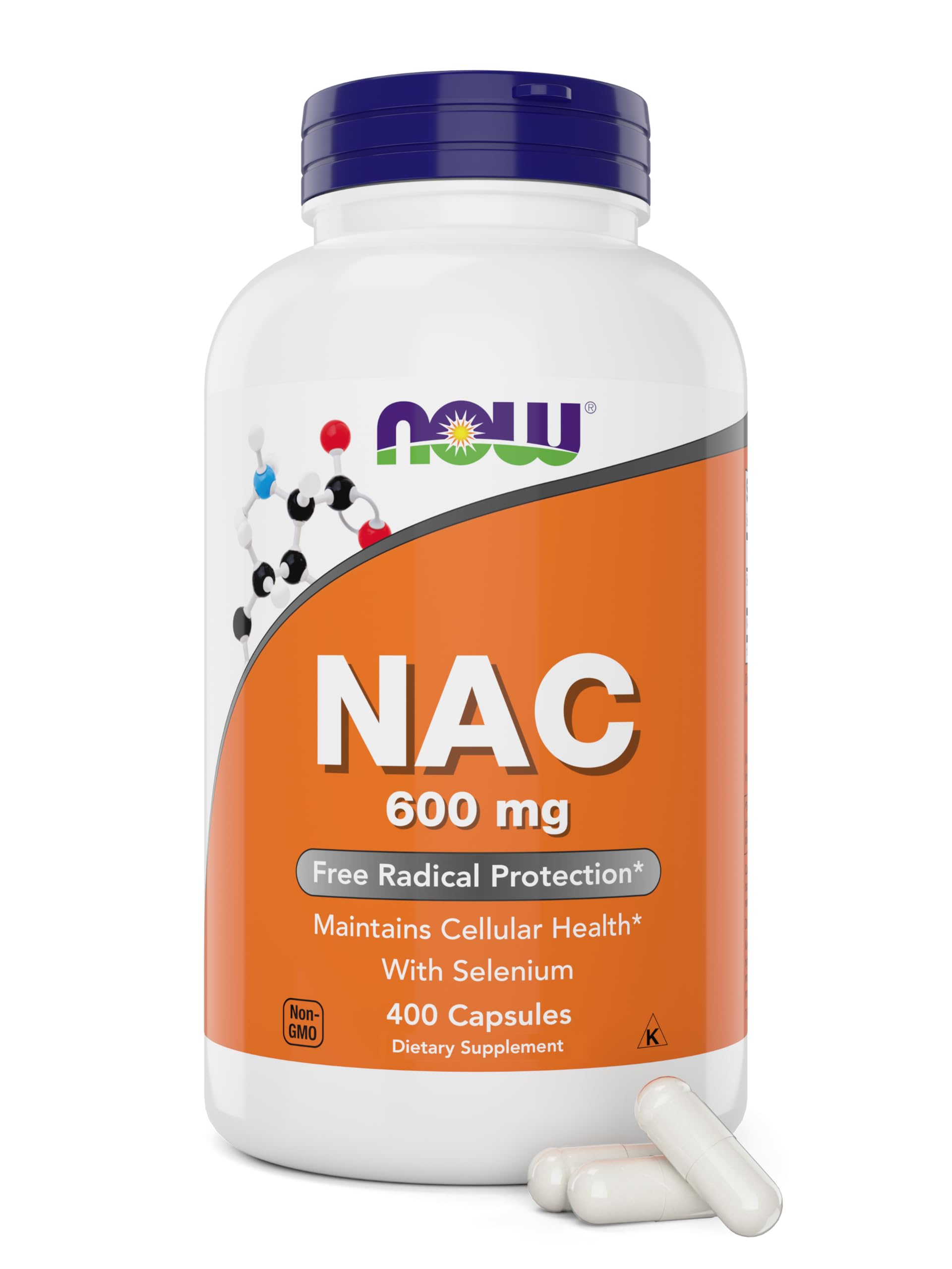 Now Foods frasco frontal de NAC 600 mg 400 cápsulas, confianza en cantidad