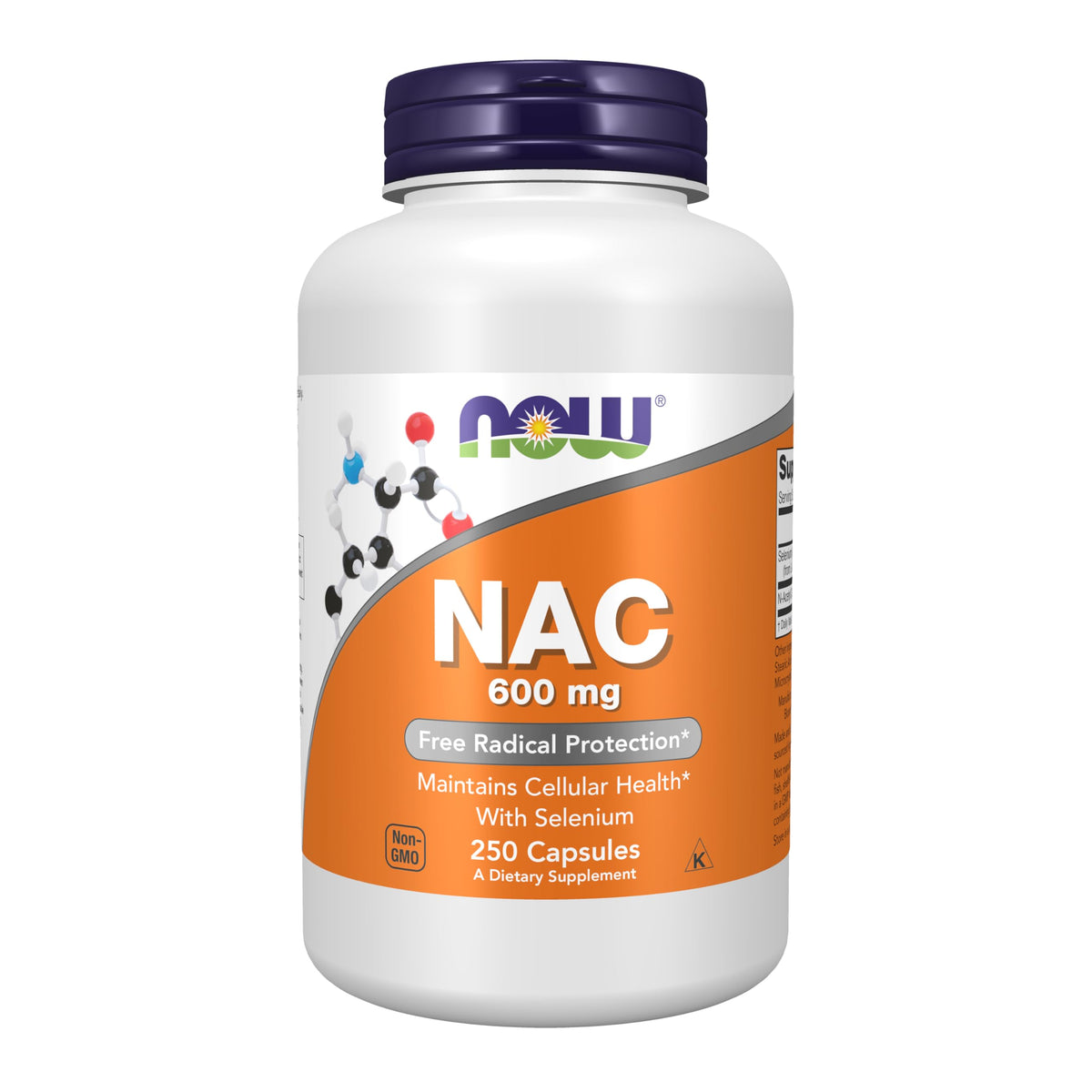 NOW cápsulas NAC 600 mg vista frontal con etiquetado y beneficio antioxidante