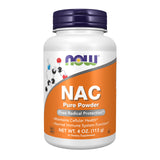 NOW Foods envase frontal de NAC en polvo con diseño y peso, confianza de calidad