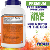 NOW Foods tableta NAC en primer plano para ver textura y forma