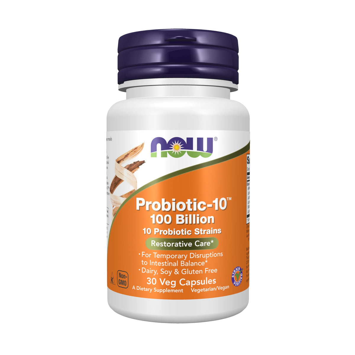 NOW Probiotic-10 frontal mostrando envase y etiqueta clara para confianza