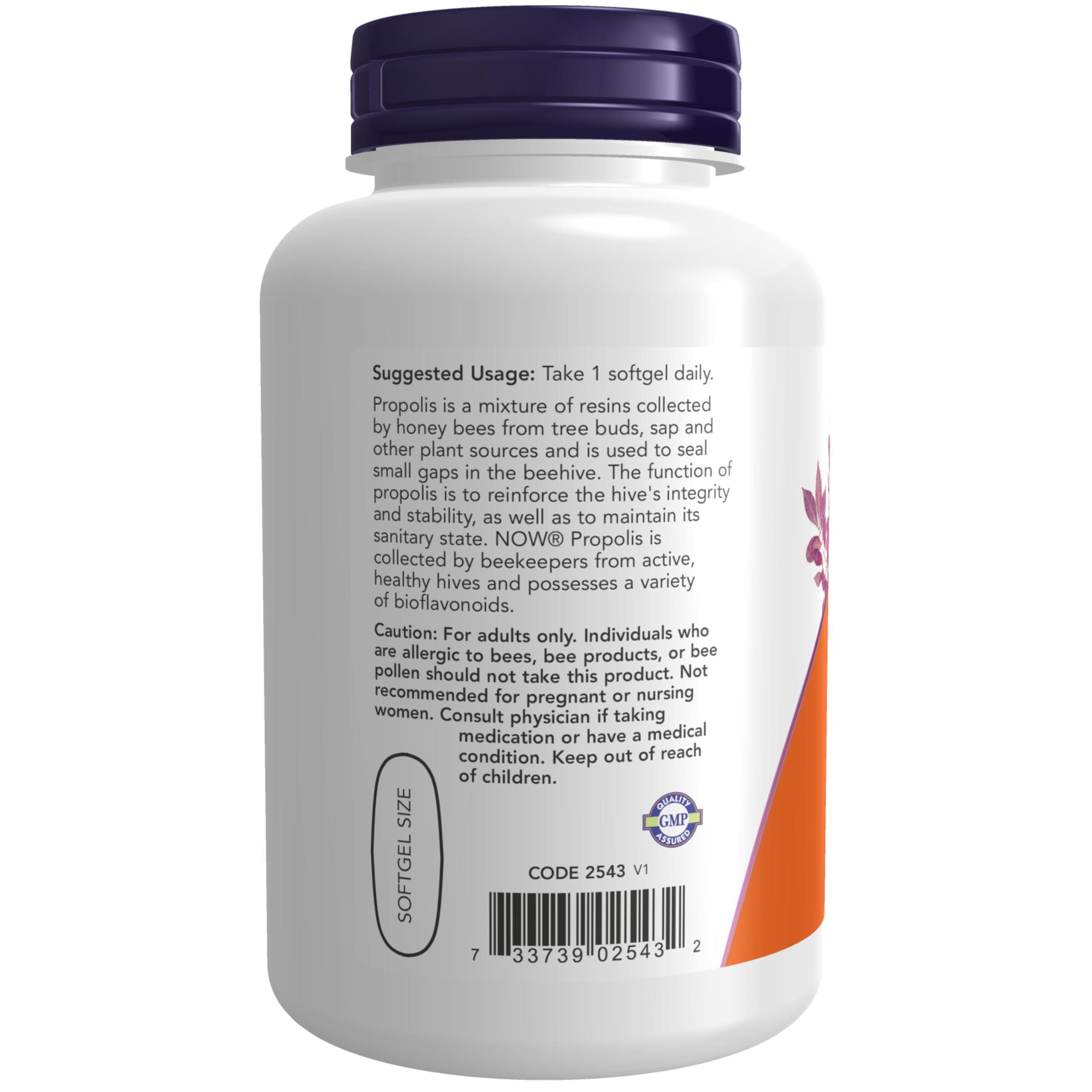 Softgel de NOW Propolis en mano para visual de tamaño y facilidad