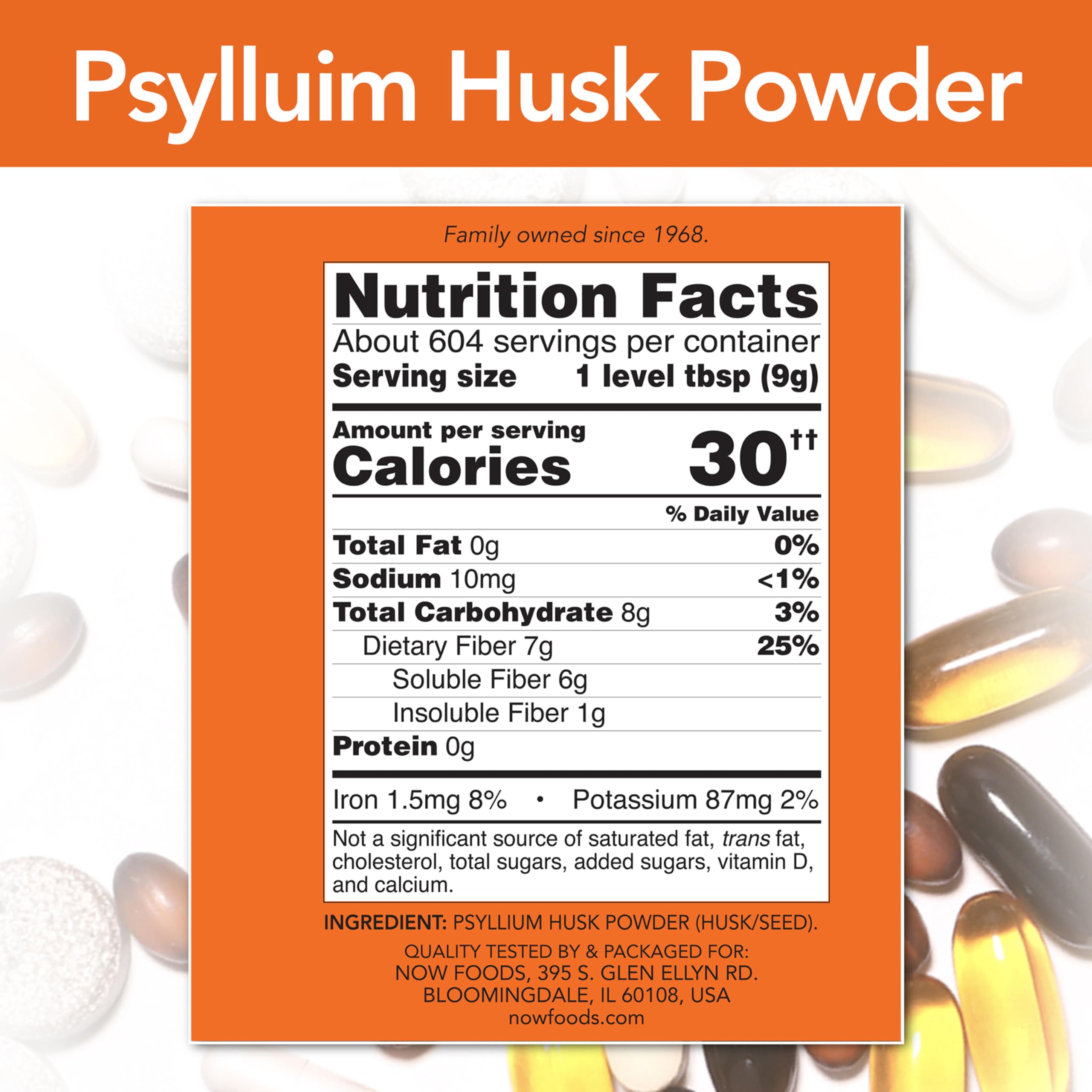 NOW Foods primer plano textura del polvo de psyllium útil para mezclar