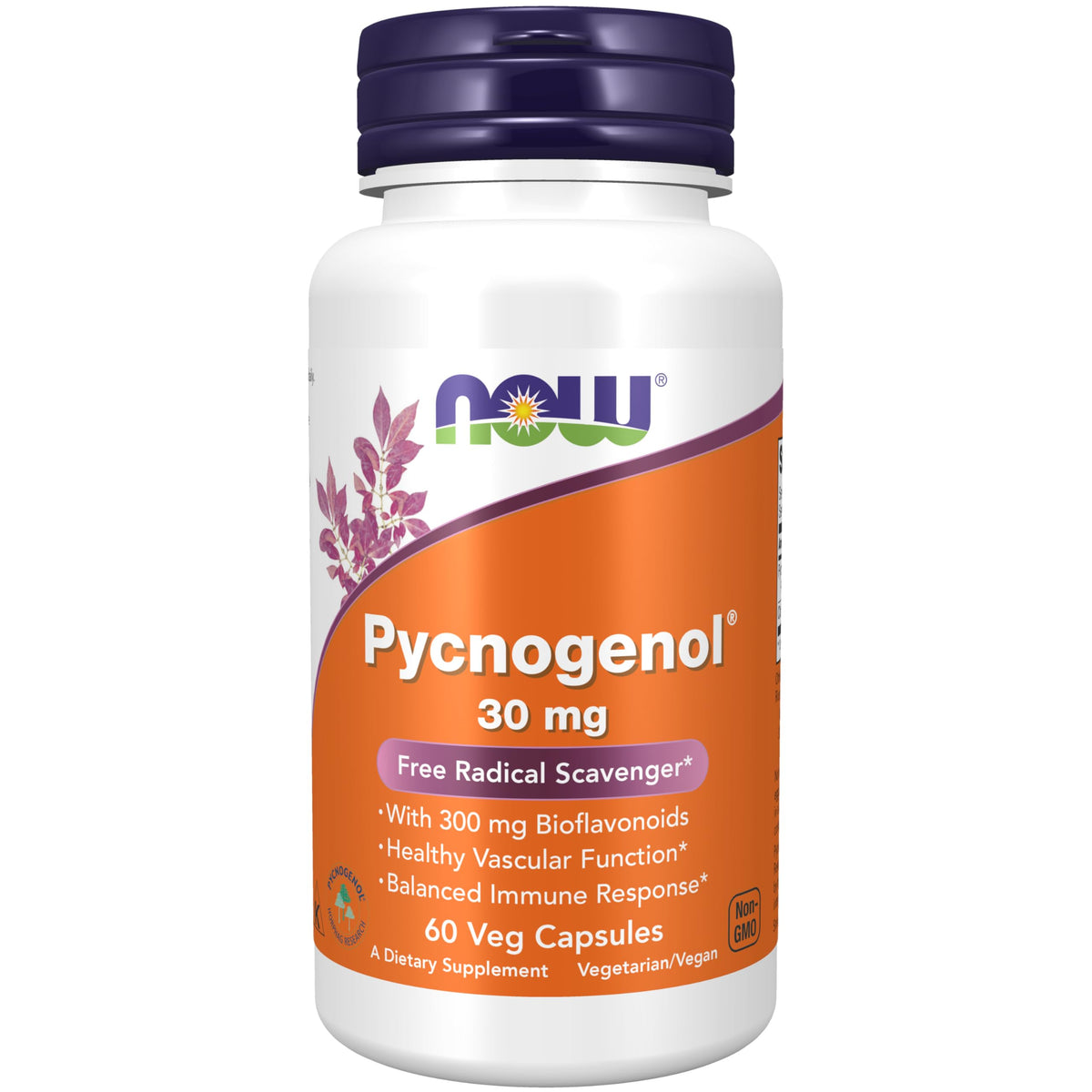 NOW Foods frasco frontal mostrando Pycnogenol para soporte antioxidante