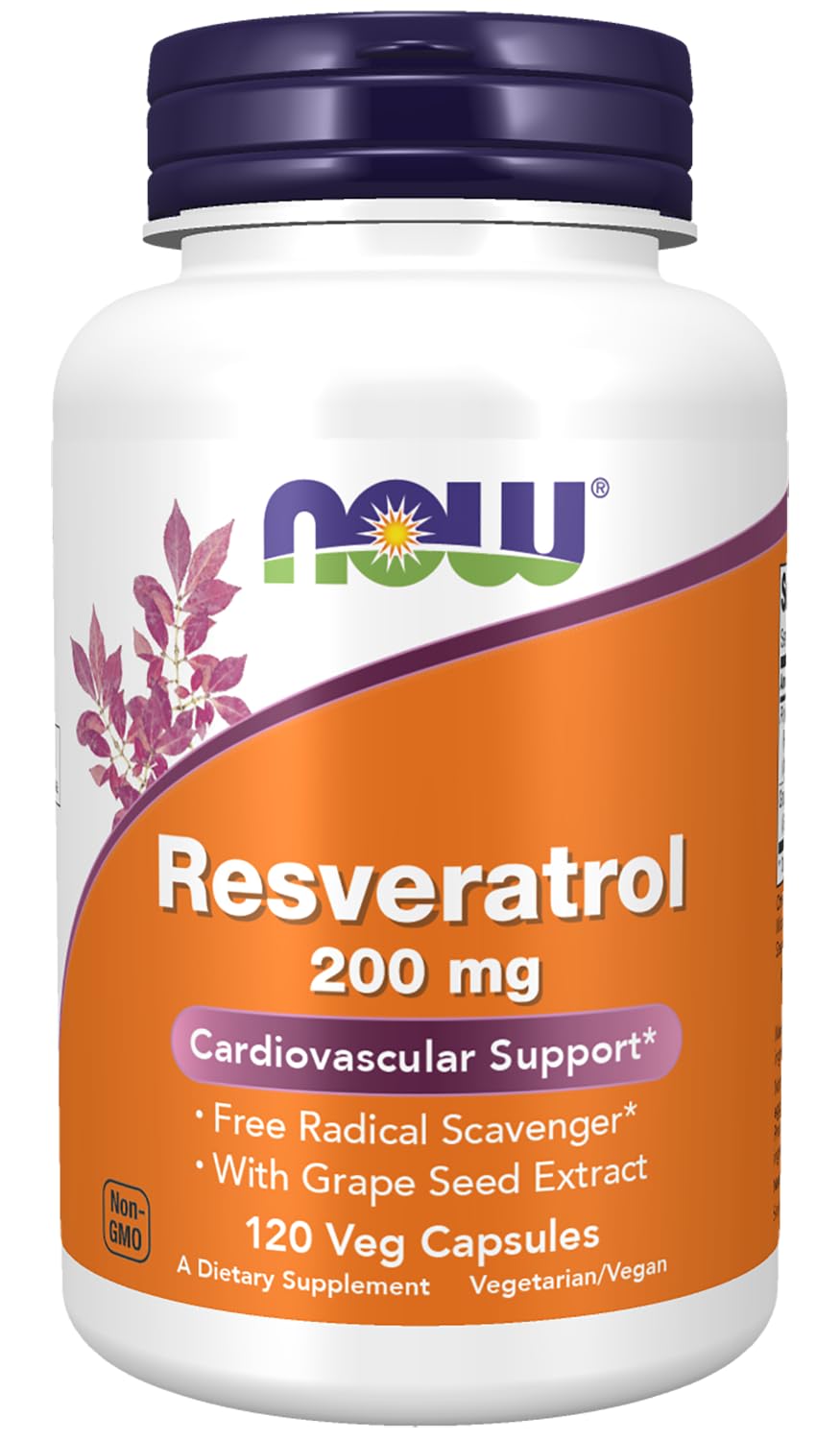 NOW Resveratrol vista frontal del frasco, presentación clara y segura