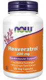 NOW Resveratrol vista frontal del frasco, presentación clara y segura
