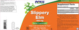 NOW Slippery Elm etiqueta con certificados Vegetarian Vegan Kosher Non-GMO