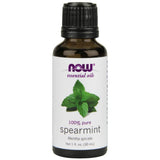 NOW Spearmint Oil frasco frontal mostrando etiqueta y pureza para compra segura