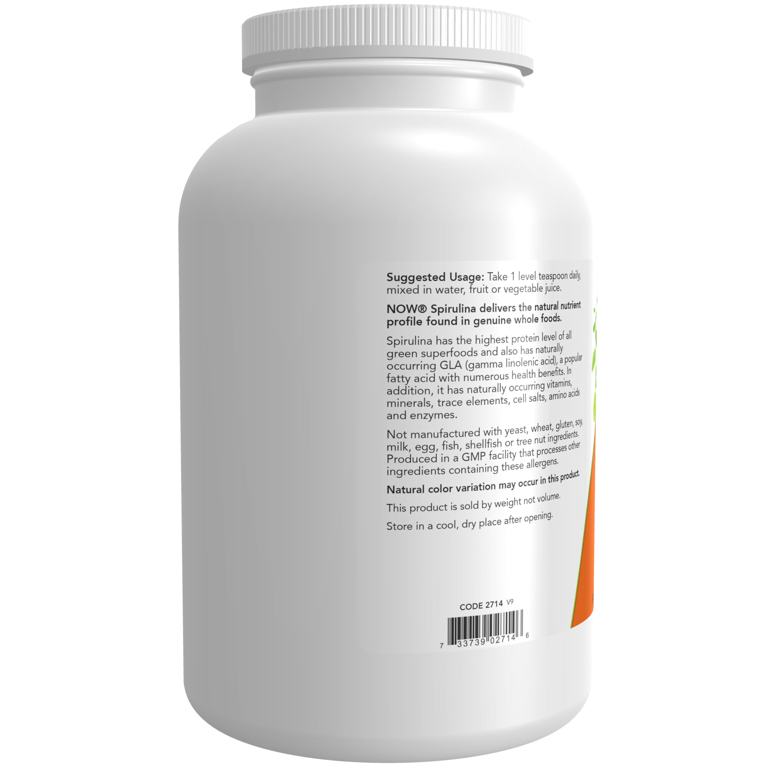 NOW Foods spirulina integrada en batido verde, aporte nutritivo inmediato