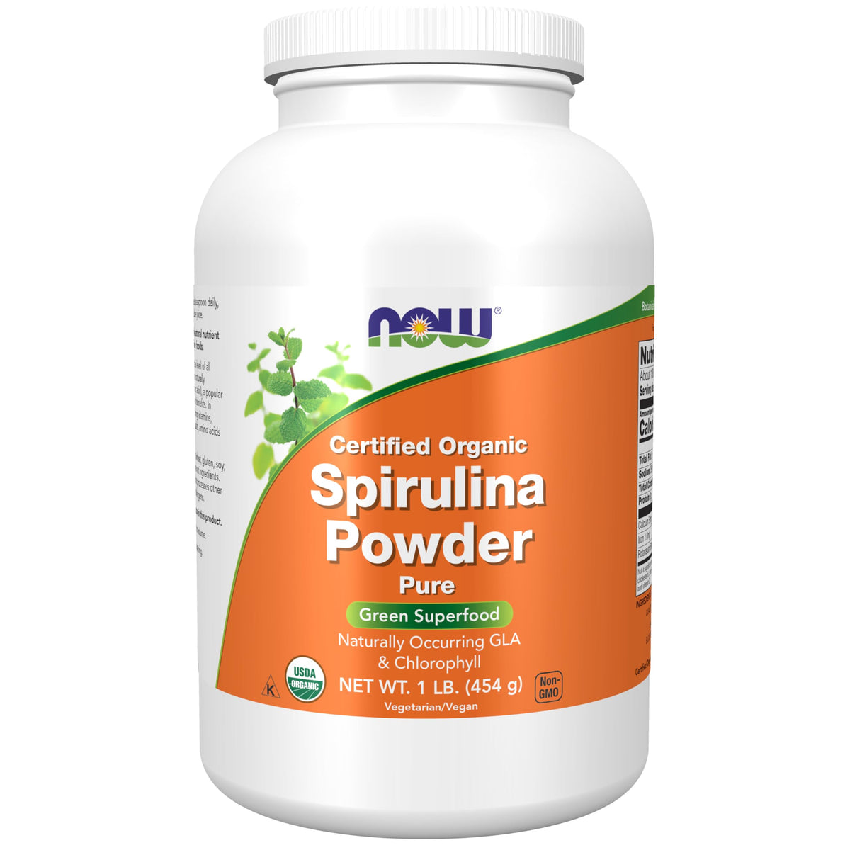 NOW Foods envase frontal de spirulina en polvo, conveniente para smoothies