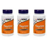 NOW Taurine frasco frontal mostrando el pack de 3 y la etiqueta clara, ideal para almacenamiento prolongado