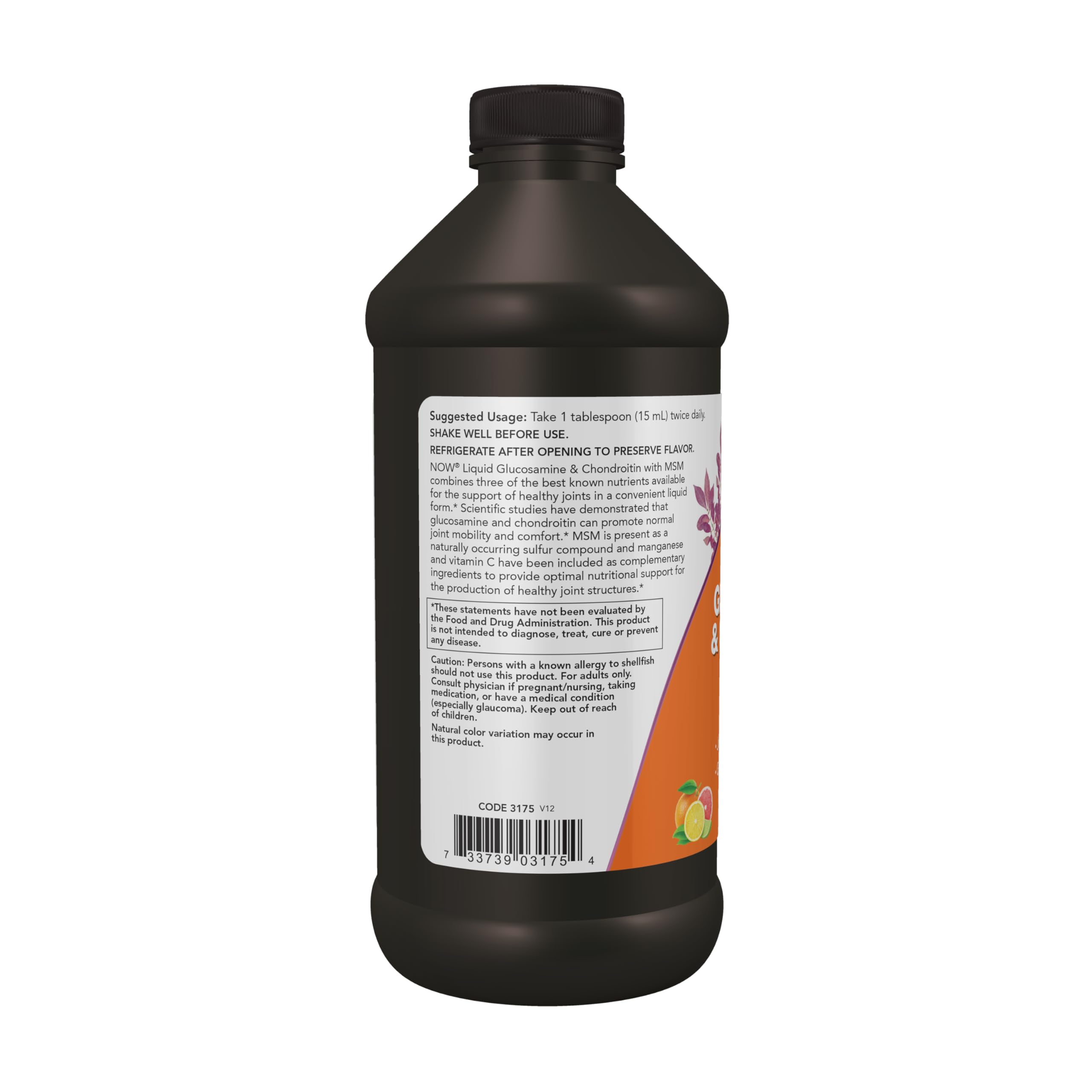 NOW textura líquida en vaso medidor, fácil dosificación y sabor cítrico