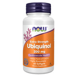 NOW Foods frasco frontal de Ubiquinol 200 mg con 60 cápsulas, envase claro y legible