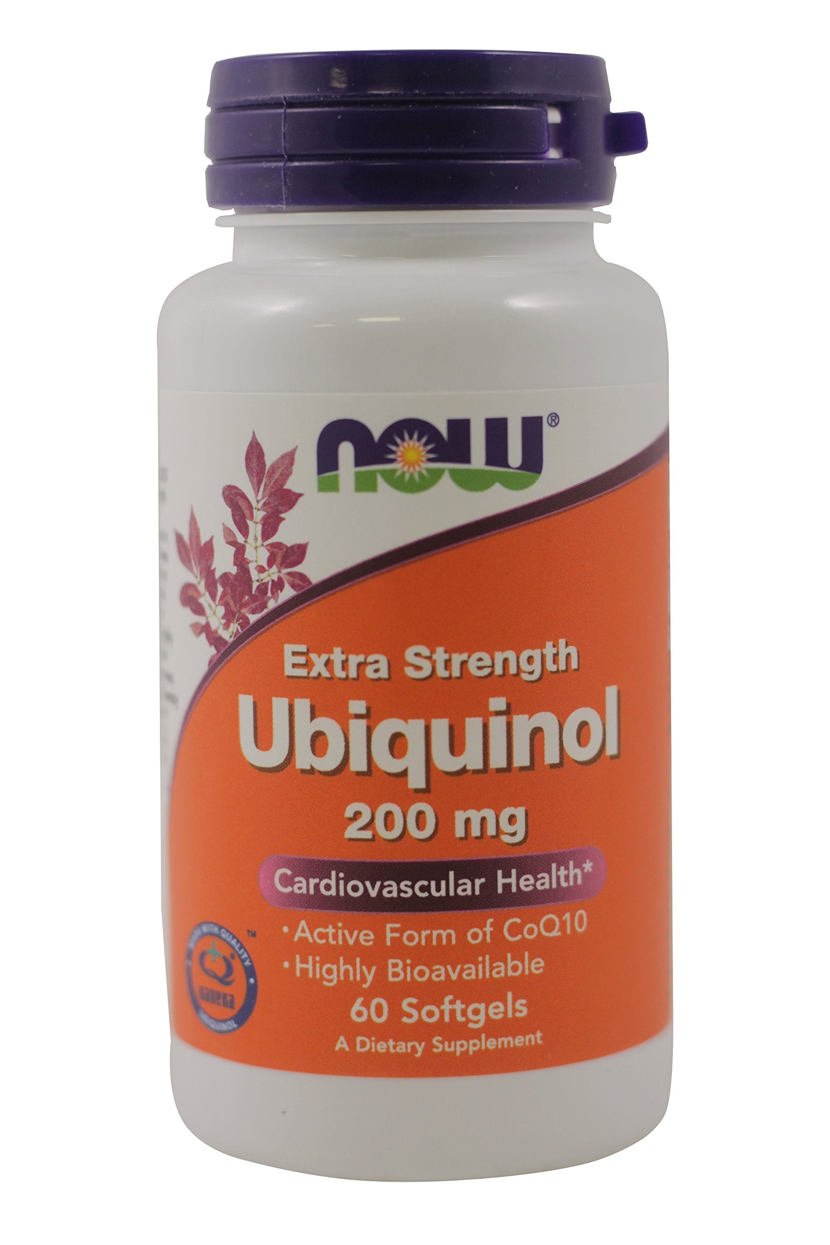 NOW Foods frasco frontal de ubiquinol 200 mg muestra presentación clara y dosificación