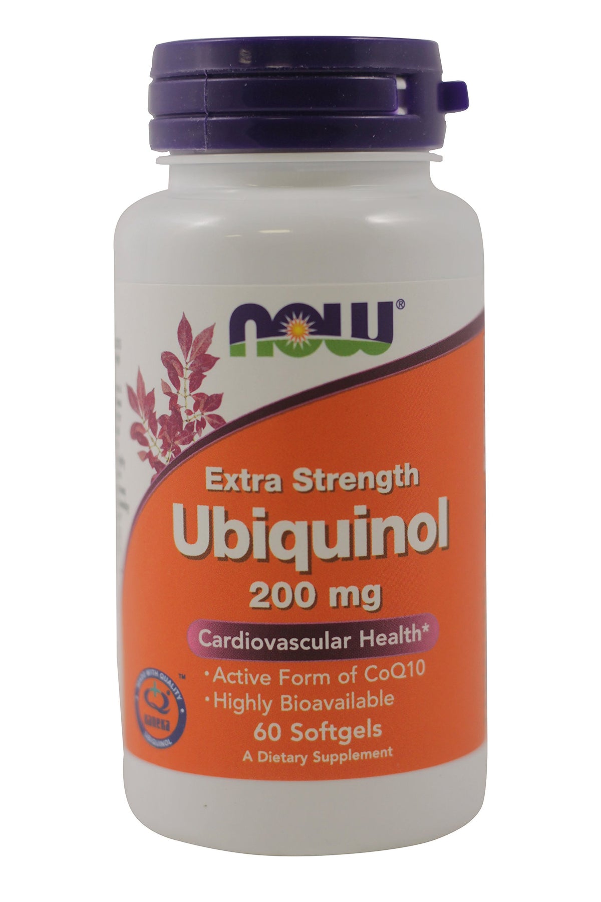 NOW Foods frasco frontal de ubiquinol 200 mg muestra presentación clara y dosificación