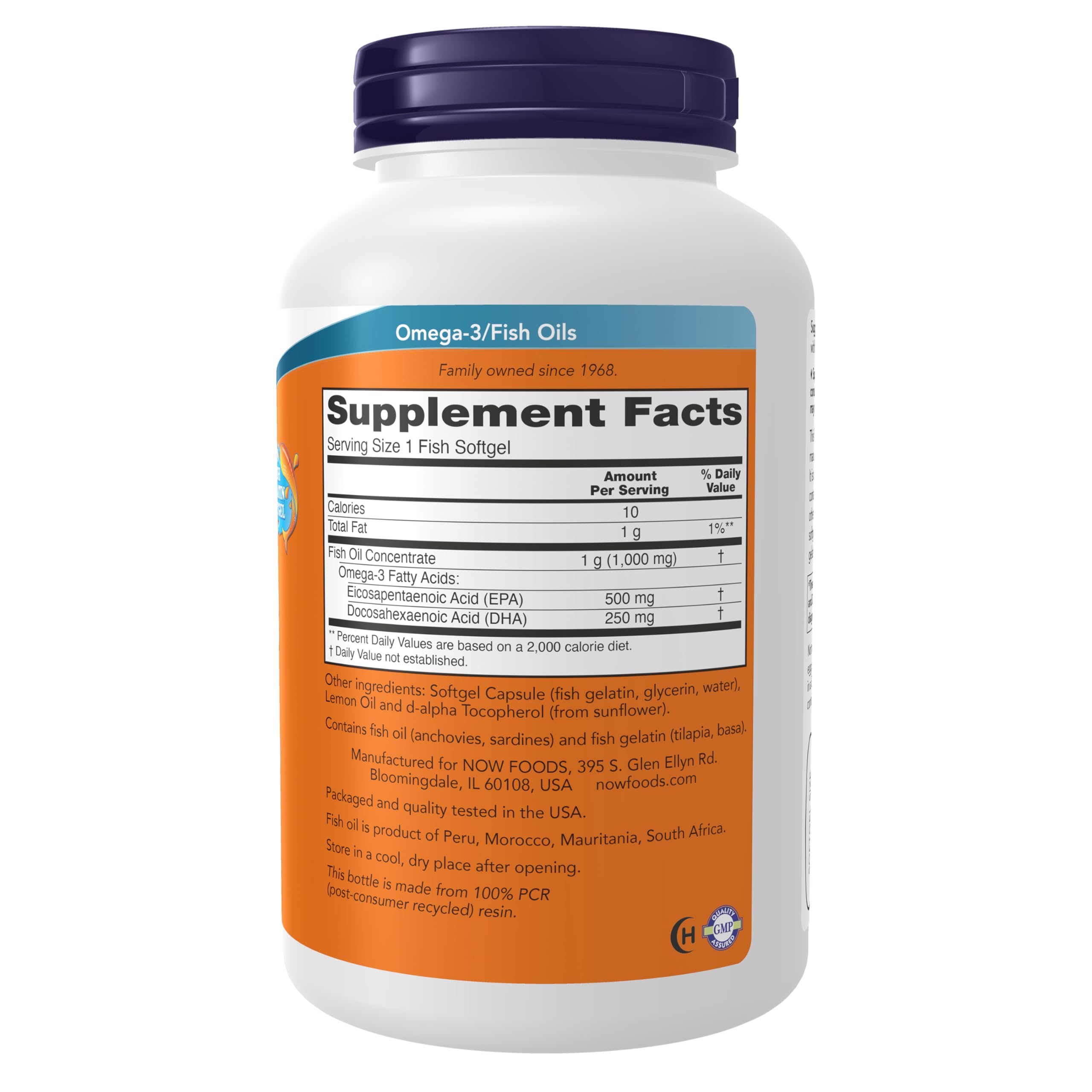 Primer plano de una cápsula blanda NOW Foods Ultra Omega-3, textura brillante y fácil ingestión
