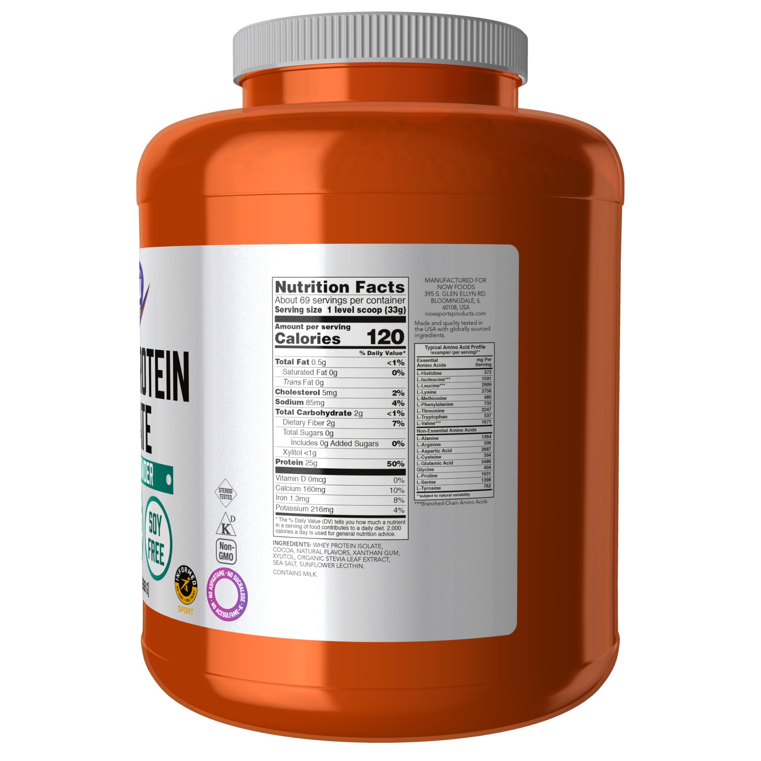 Polvo de NOW Whey Protein Isolate textura fina, mezcla rápida y cremosa