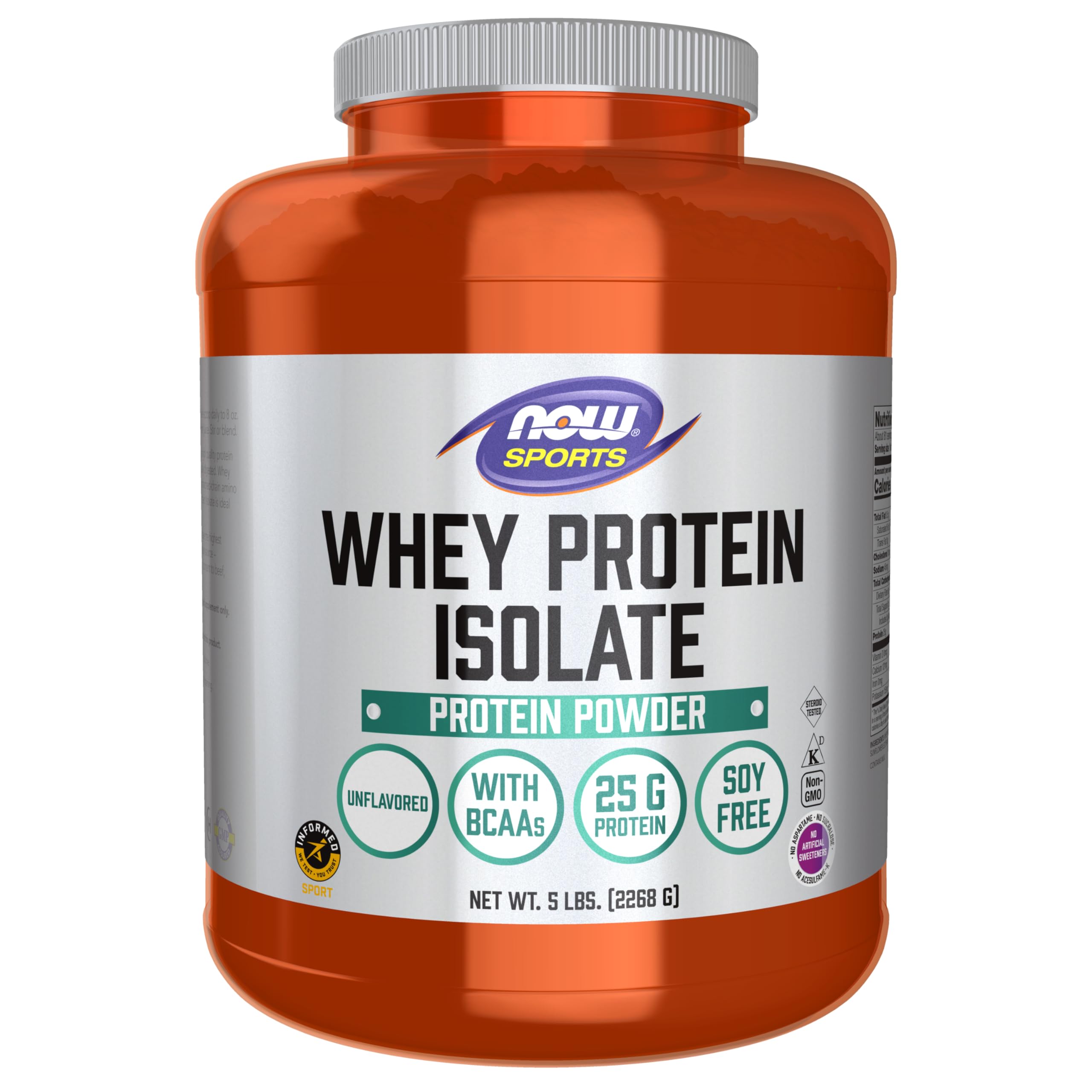 NOW Foods envase frontal de Whey Protein Isolate, clara información de proteína