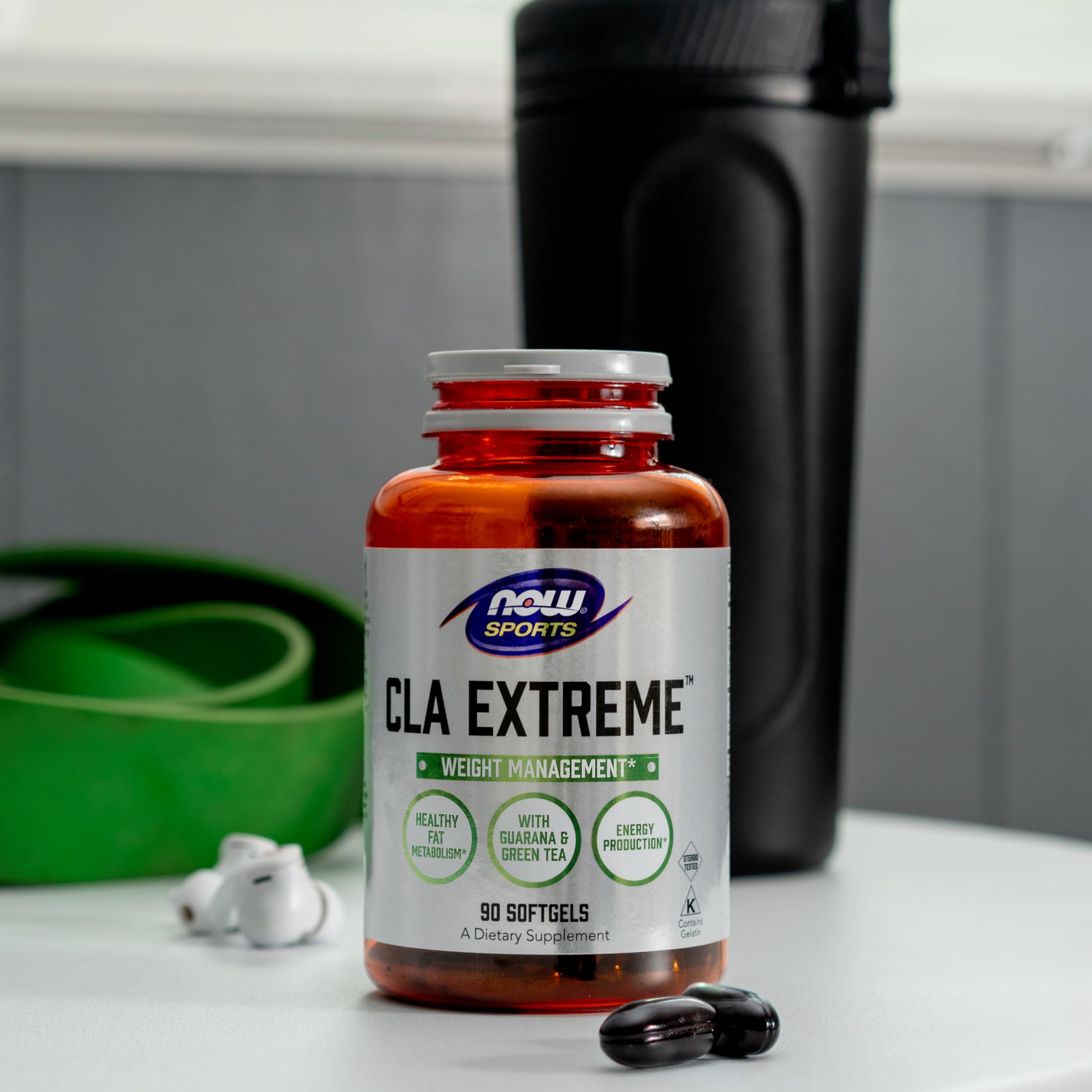 NOW Foods etiqueta de CLA Extreme listando ingredientes y certificación GMP