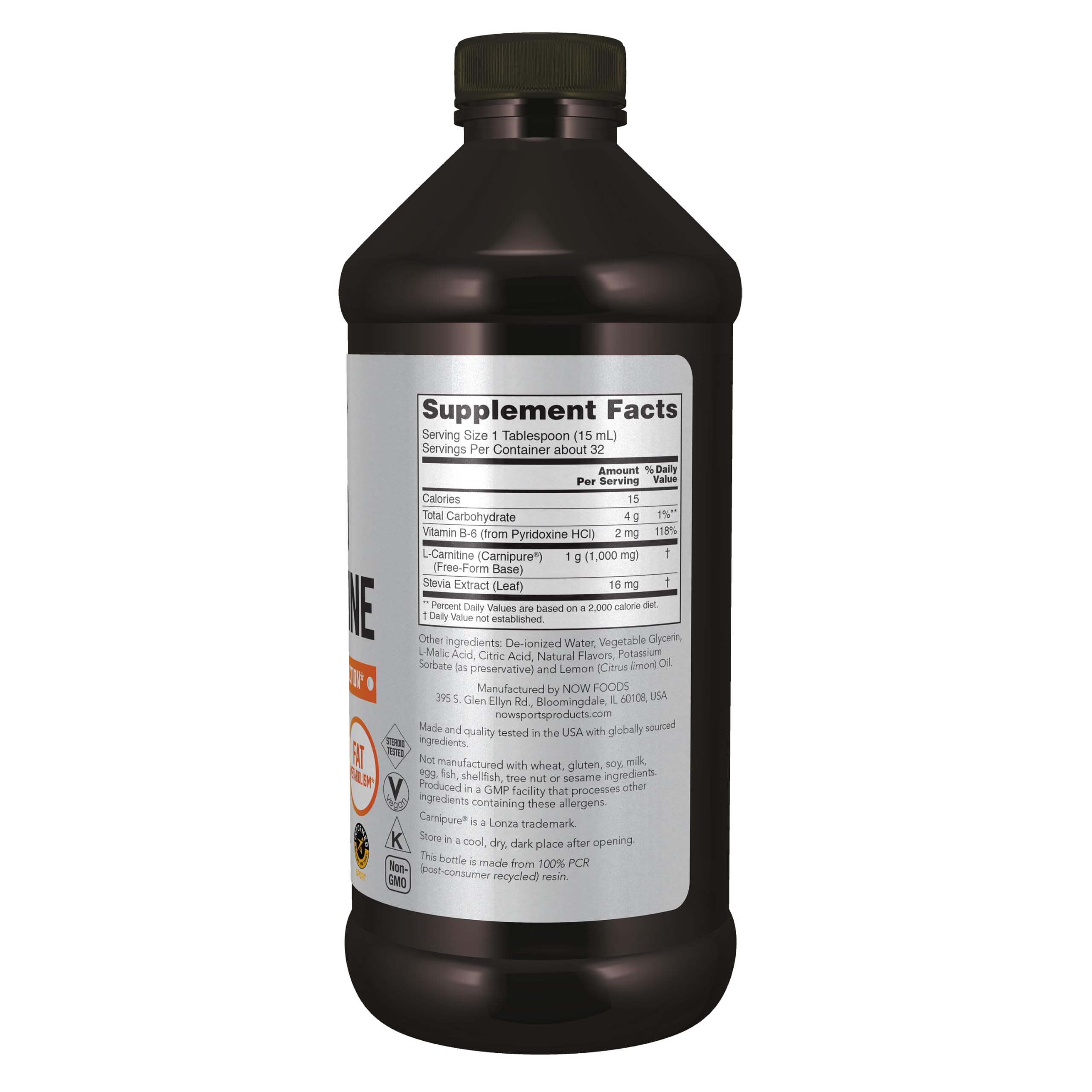 NOW Foods etiqueta en primer plano resaltando ingredientes y pureza