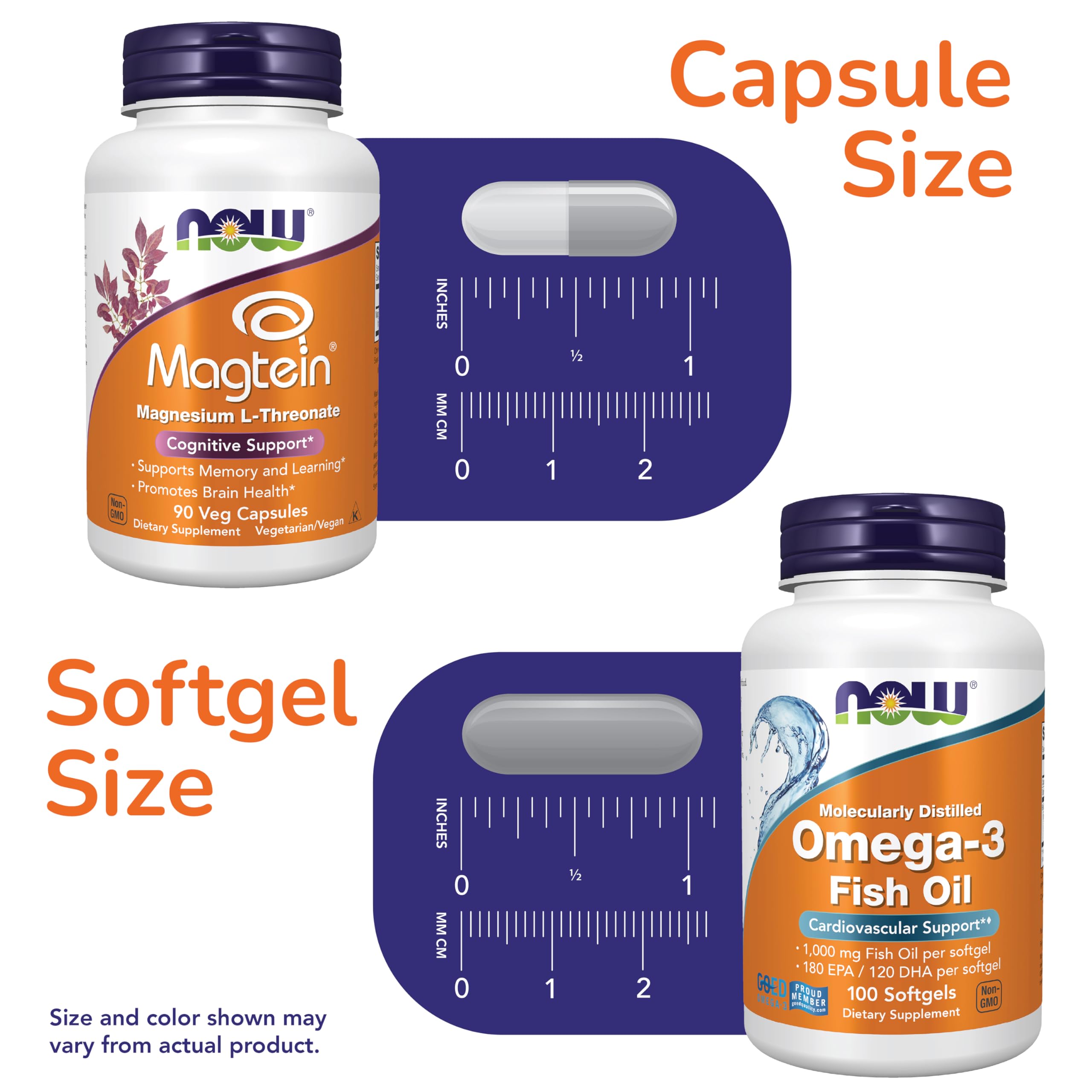 NOW Foods Magtein cápsulas en primer plano, destaca pureza y textura