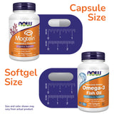 NOW Foods Magtein cápsulas en primer plano, destaca pureza y textura