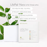 Nu Skin LifePak Nano comparación de escala tamaño del sobre