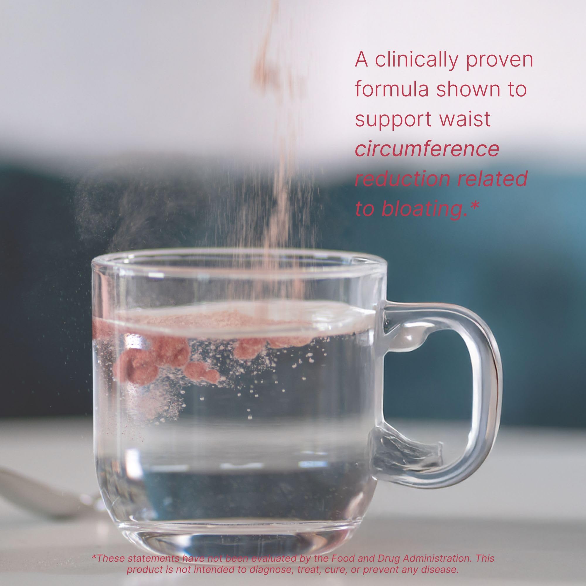 Nu Skin Nu Biome comparación de tamaño junto a una taza para referencia