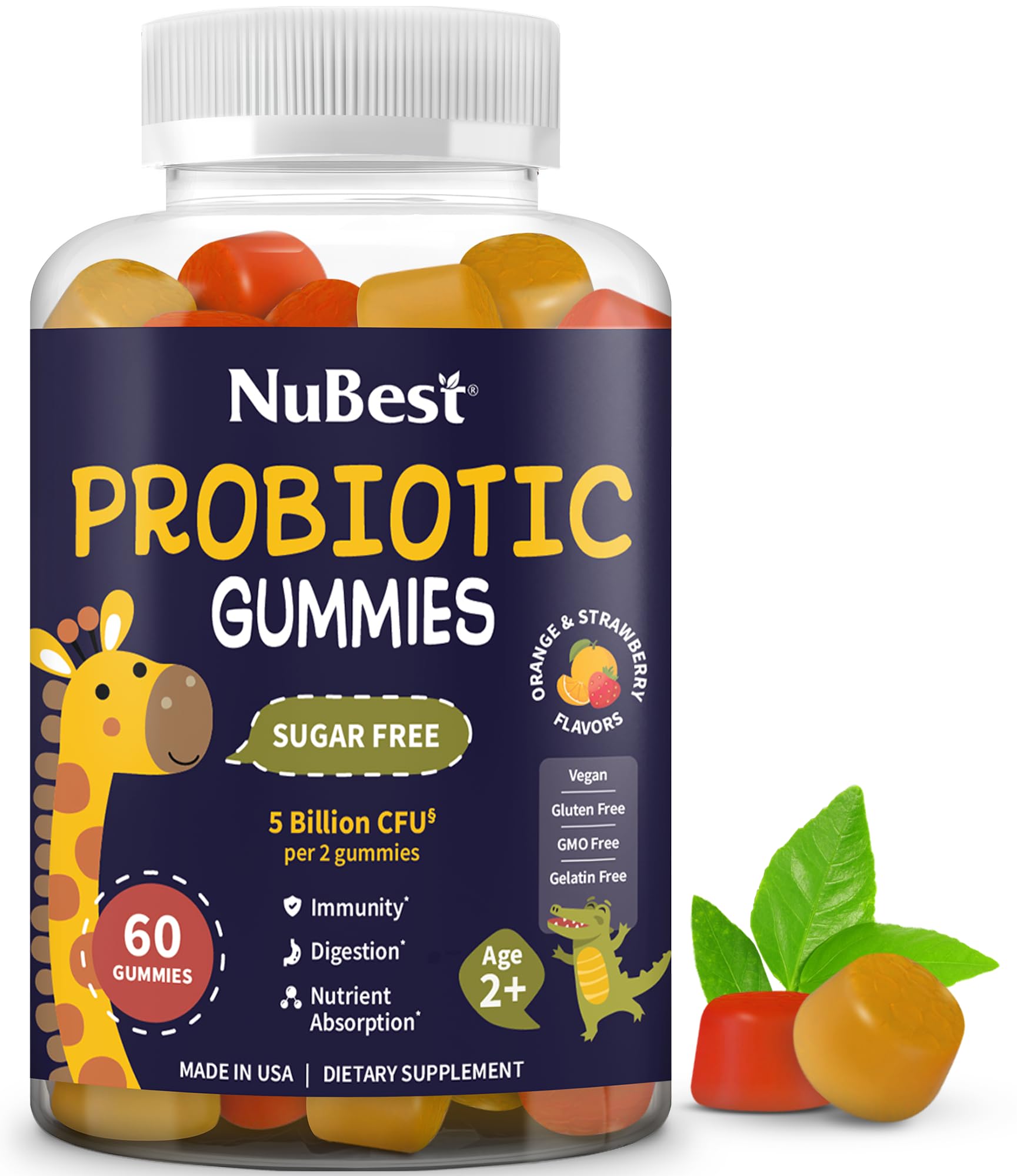 NuBest envase frontal mostrando sabores fresa y naranja y formato vegano