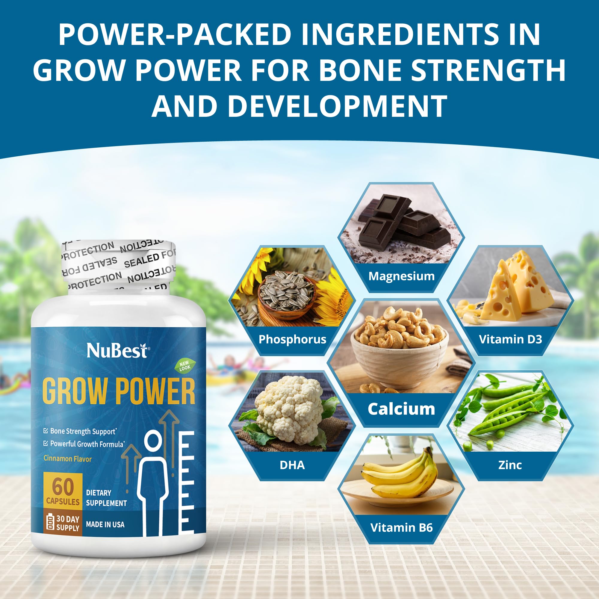 NuBest Grow Power detalle de cápsula para apreciar textura y facilidad de ingestión