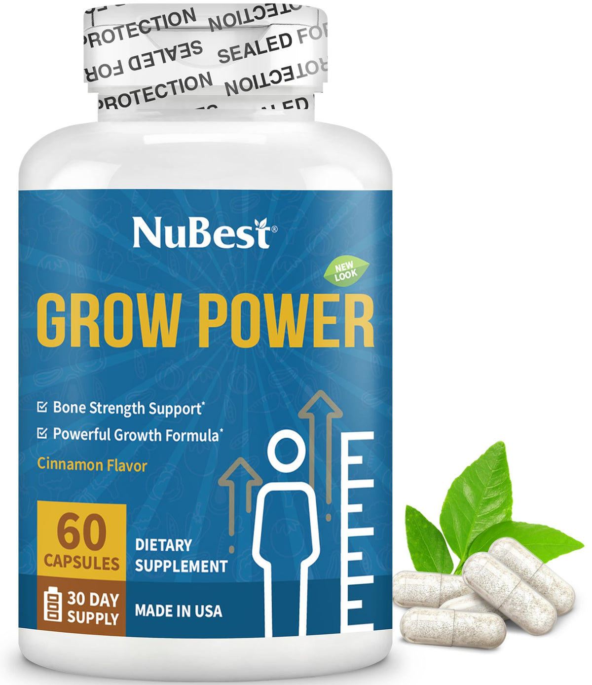 NuBest Grow Power vista frontal del envase mostrando formulación y beneficio óseo
