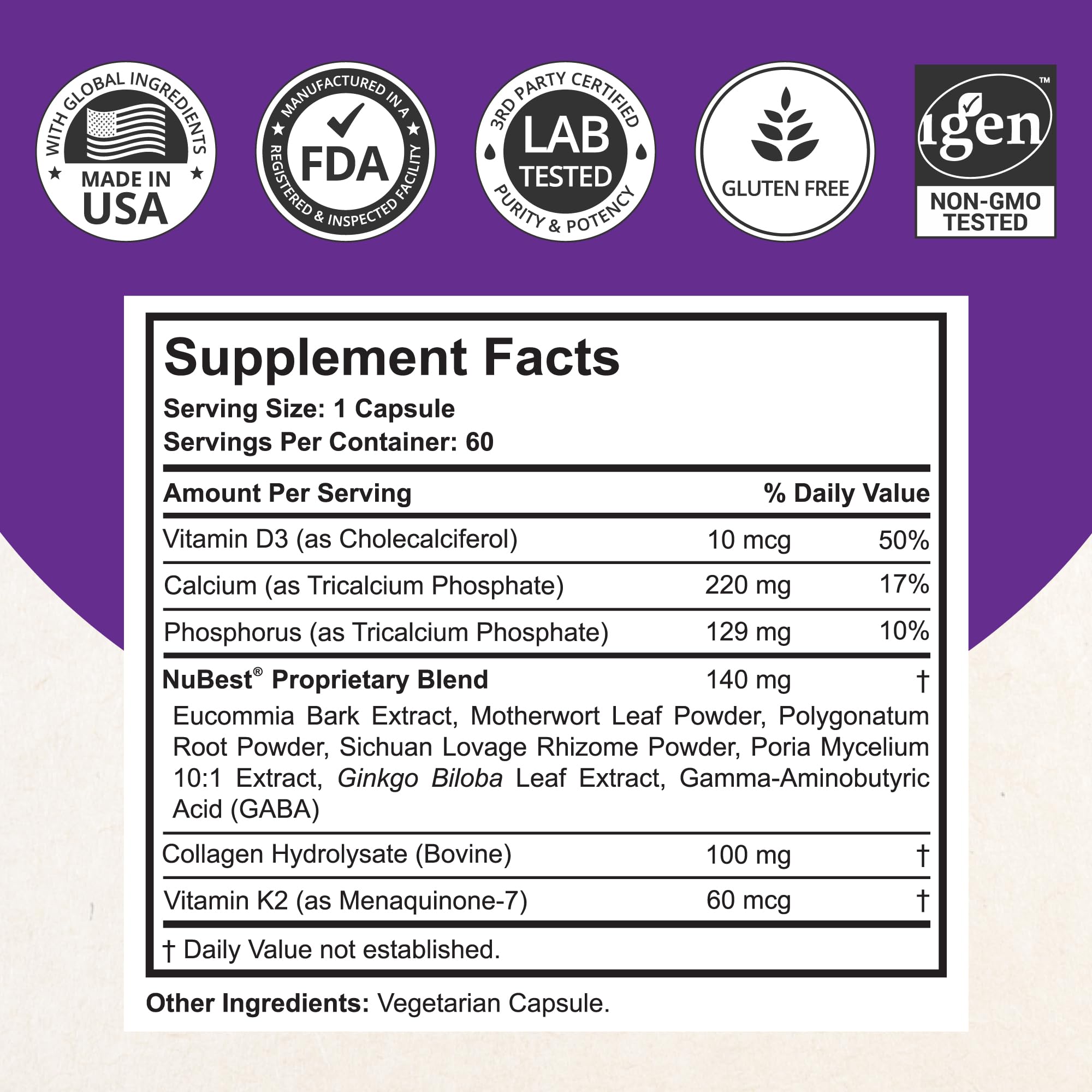 NuBest ingredientes clave calcio y vitaminas para absorción eficiente