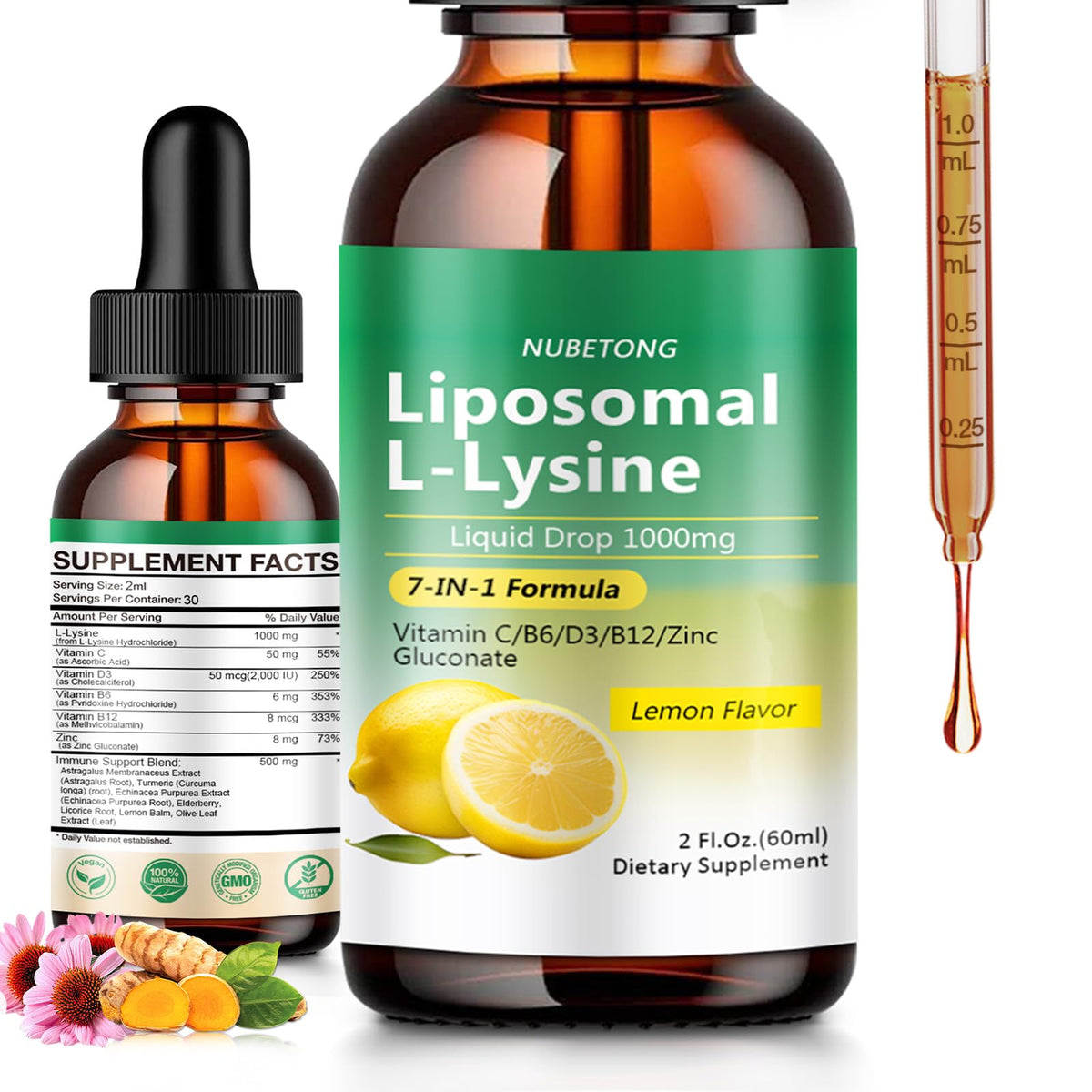 Nubetong frasco frontal mostrando etiqueta y beneficio de lysina