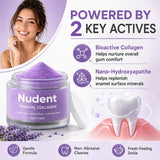 Nudent Collasmile polvo en cepillo demostrando aplicación precisa