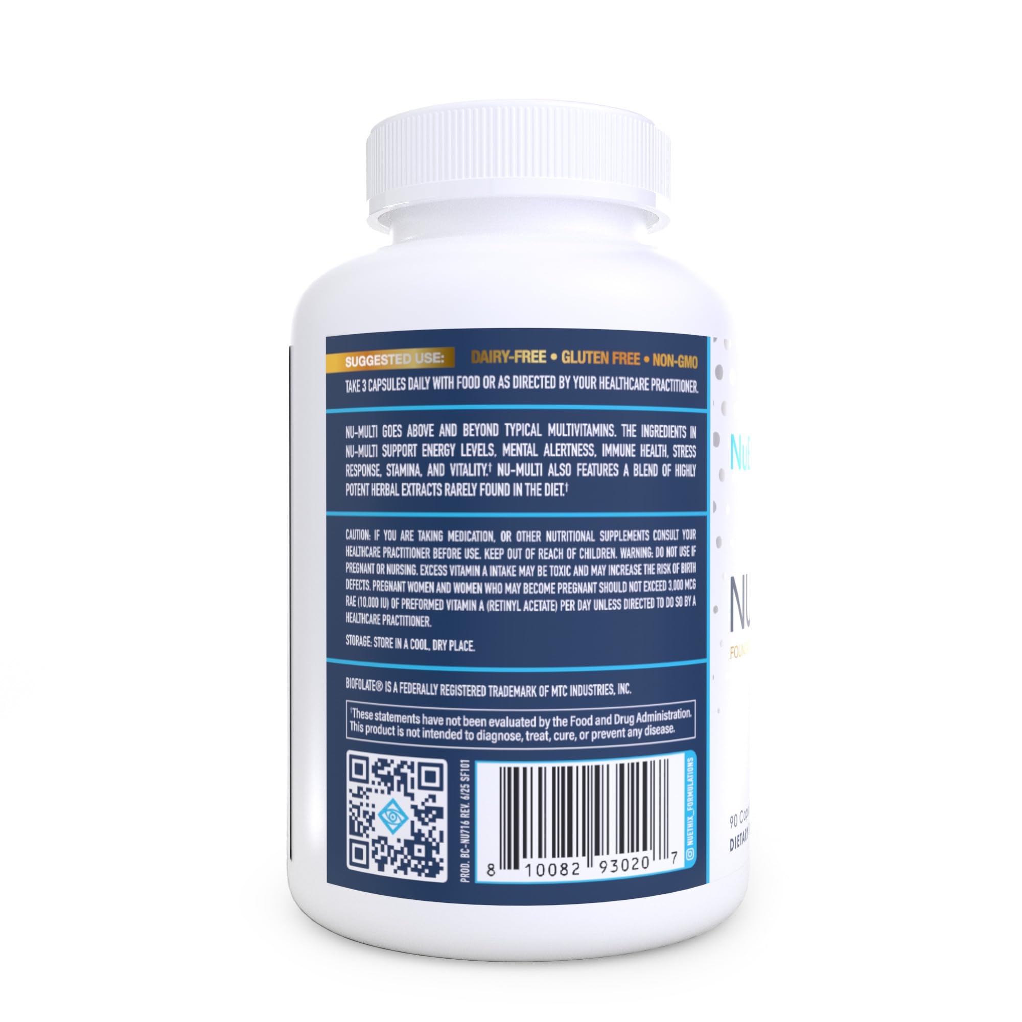 NuEthix Formulations cápsula Nu-Multi primer plano que destaca tamaño y fácil ingestión