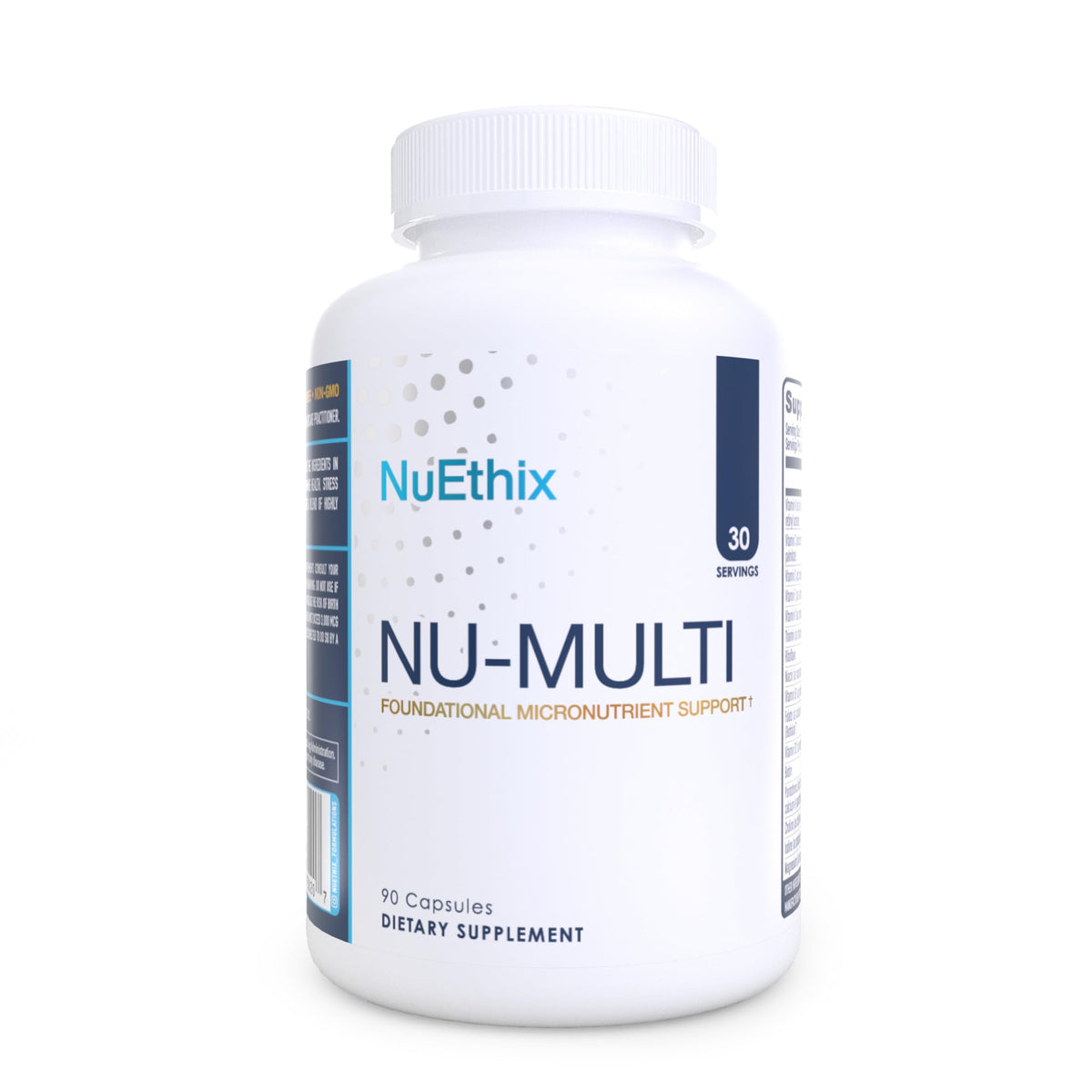 NuEthix Formulations frasco Nu-Multi vista frontal mostrando el envase y beneficio de confianza