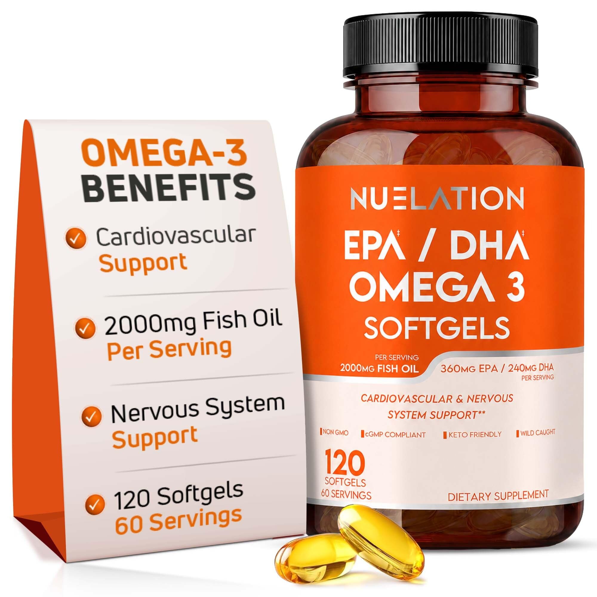 NUELATION frasco frontal mostrando 120 cápsulas y beneficios claros