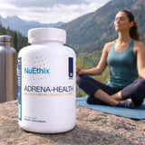 NuEthix Adrena-Health cápsulas junto a regla para comparar tamaño y dosificación