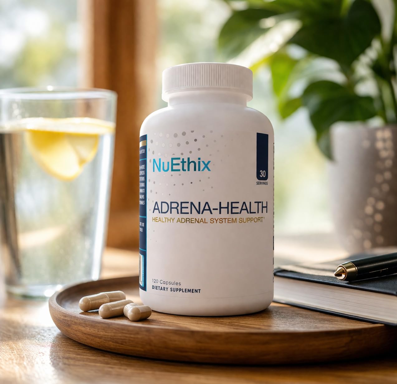 NuEthix Adrena-Health etiqueta con ingredientes, información clara y beneficios