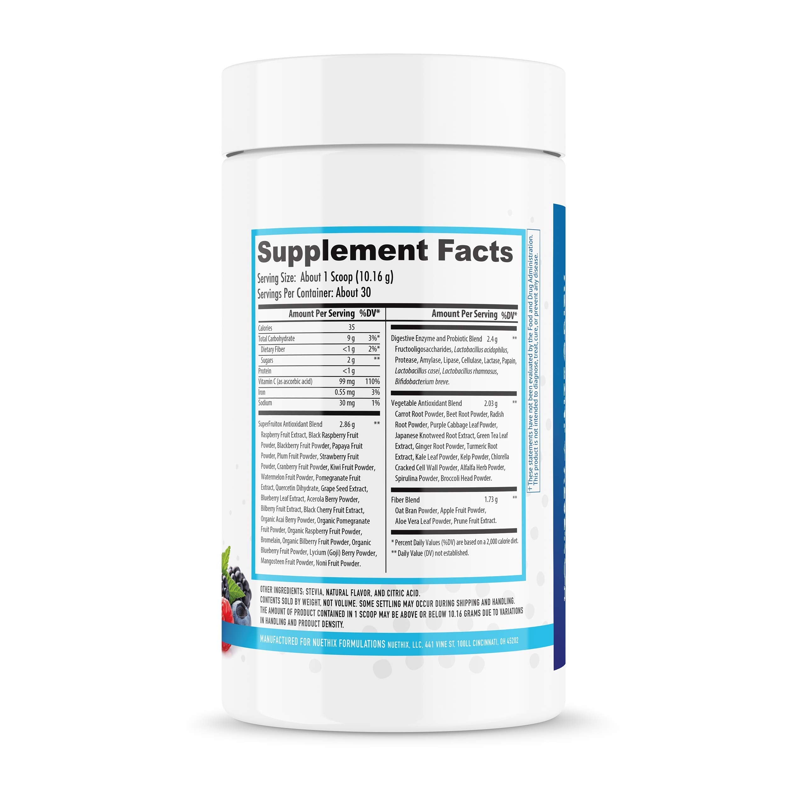 NuEthix Formulations textura de polvo berry, disolución rápida y sabor