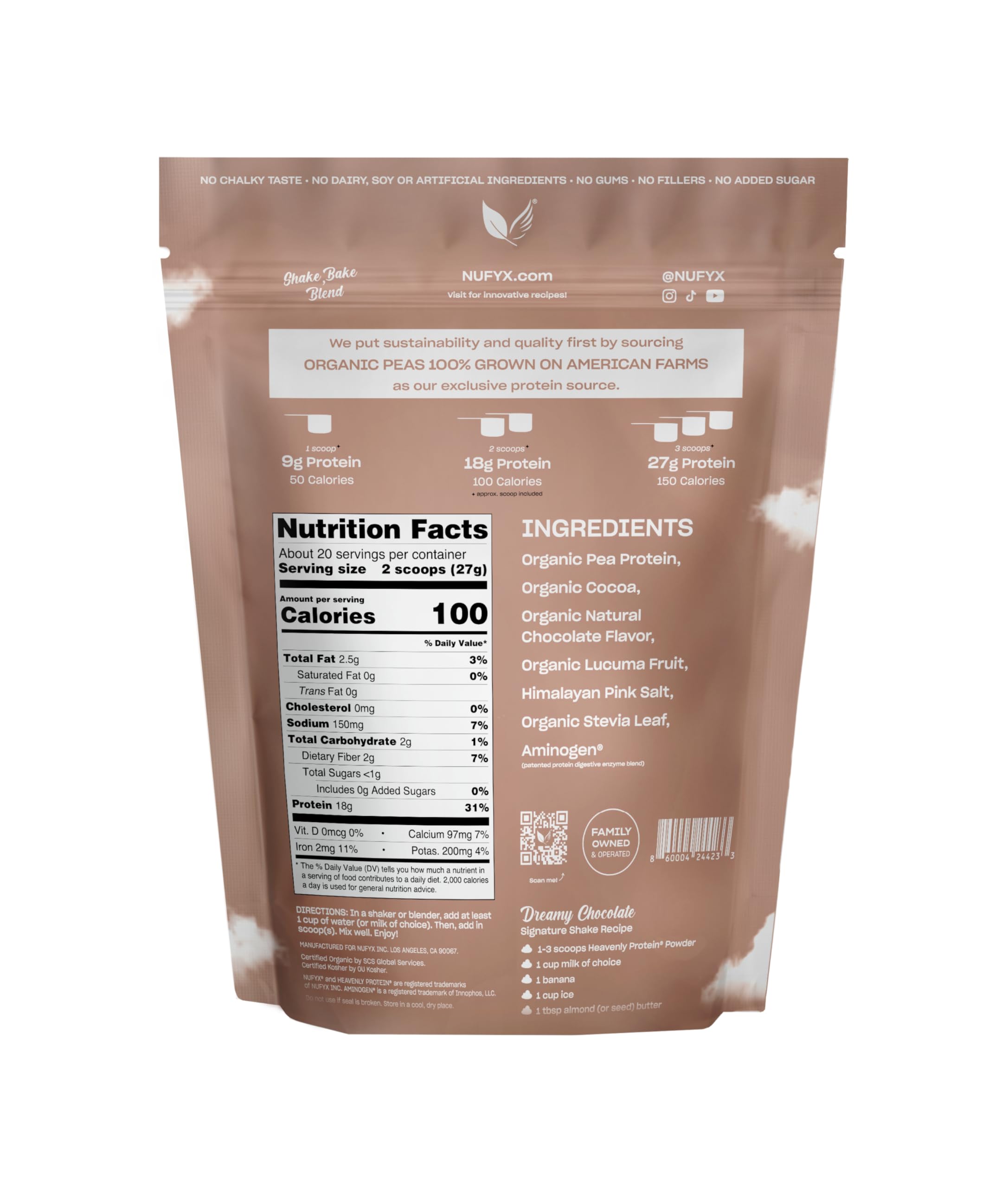 NUFYX polvo textura cercana, aspecto fino y mezcla homogénea