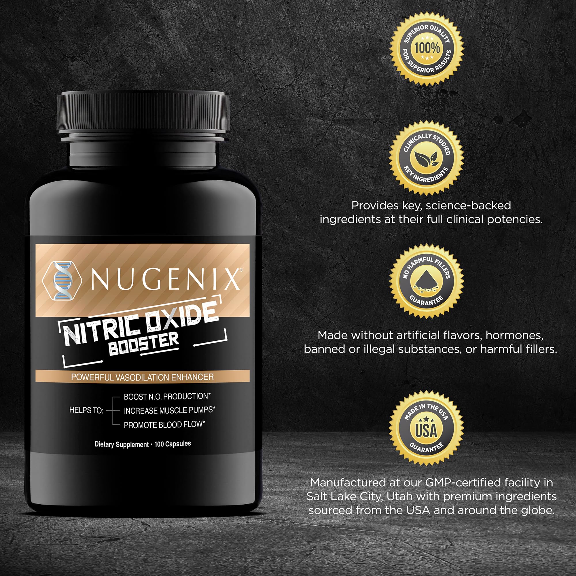 Nugenix bote junto a una mano para comparar tamaño y dosis