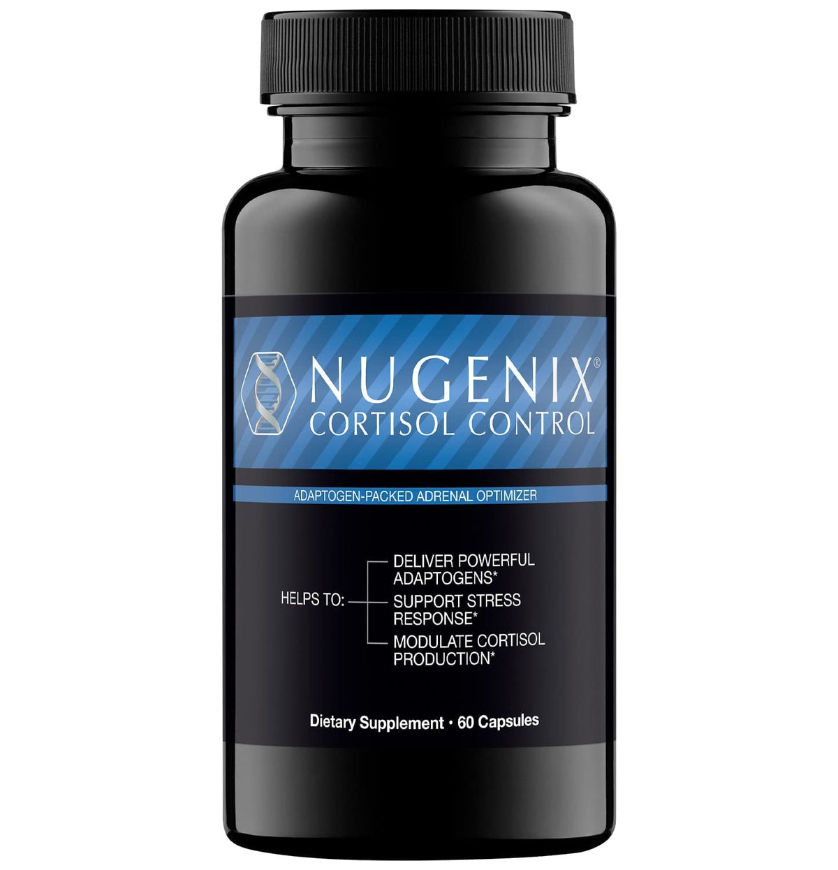 Nugenix envase frontal mostrando diseño y beneficio de control de estrés