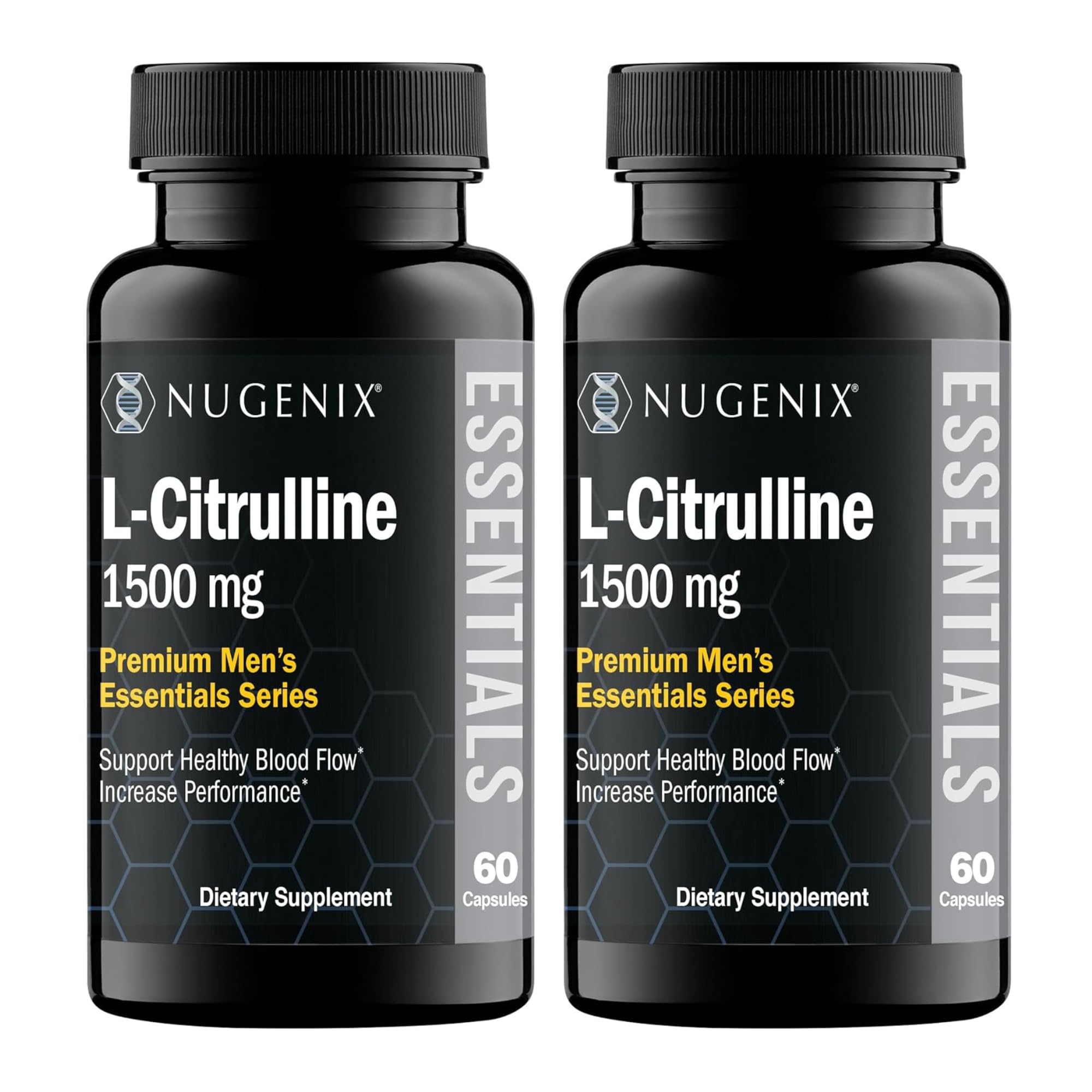 Nugenix envase frontal mostrando L-Citrulline y beneficio de apoyo circulatorio