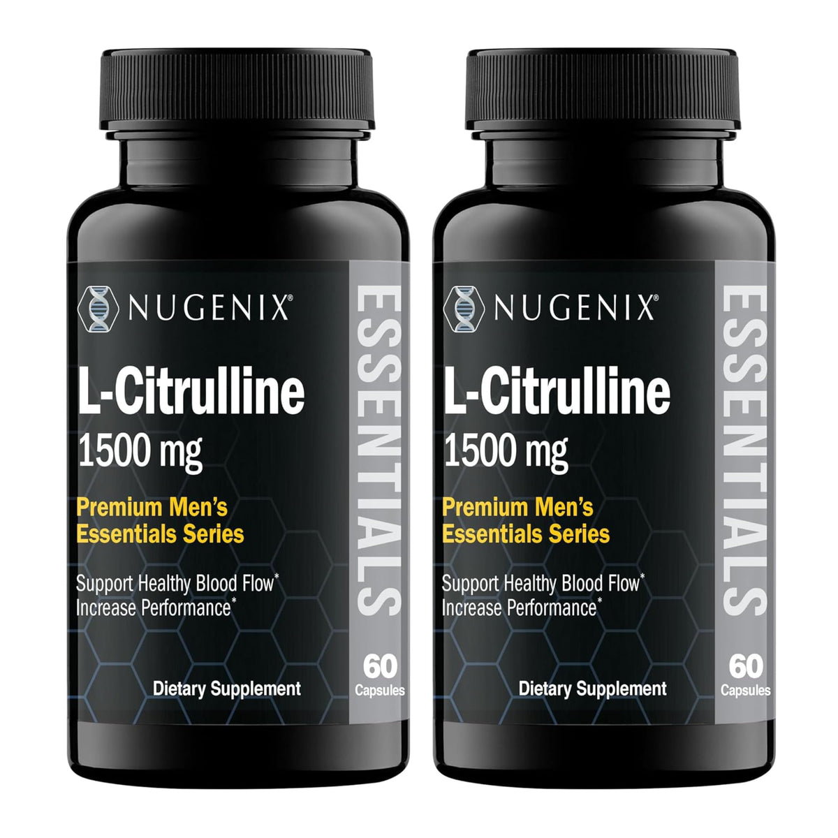 Nugenix envase frontal mostrando L-Citrulline y beneficio de apoyo circulatorio