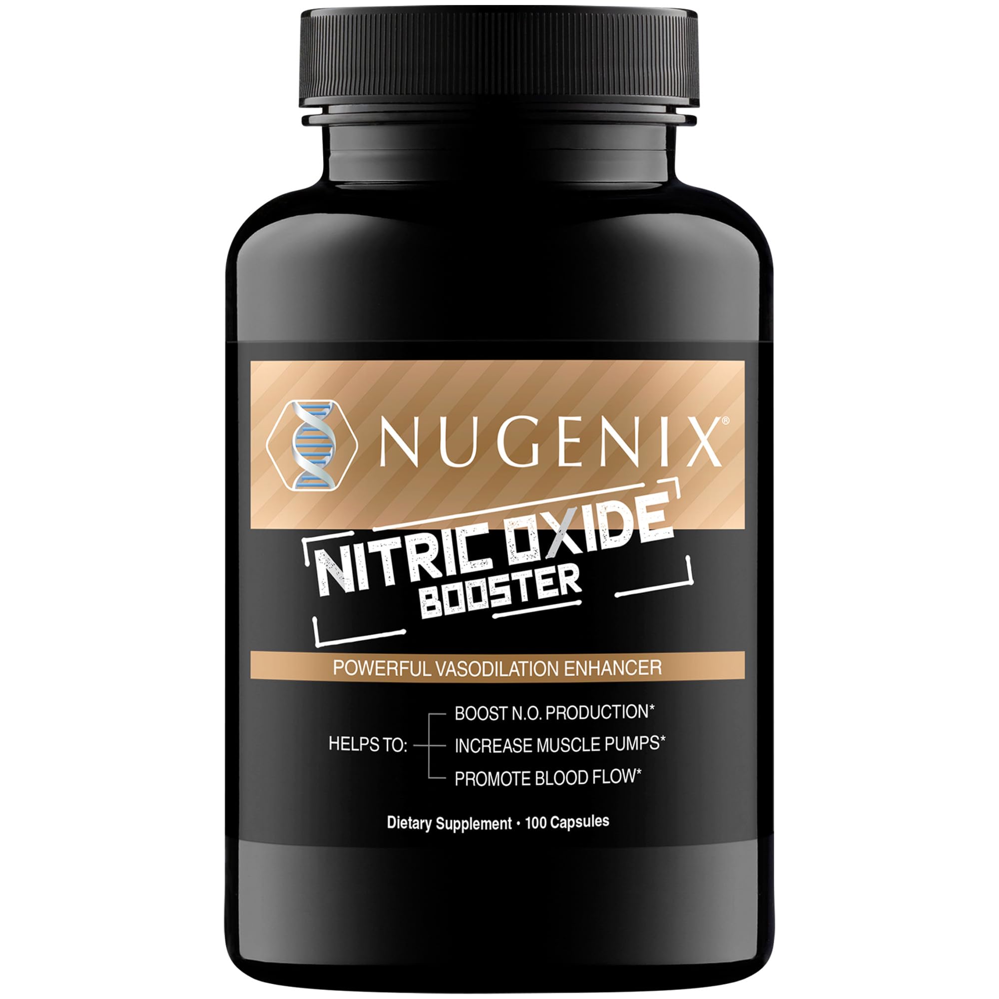 Nugenix envase frontal mostrando 100 cápsulas y beneficios visuales
