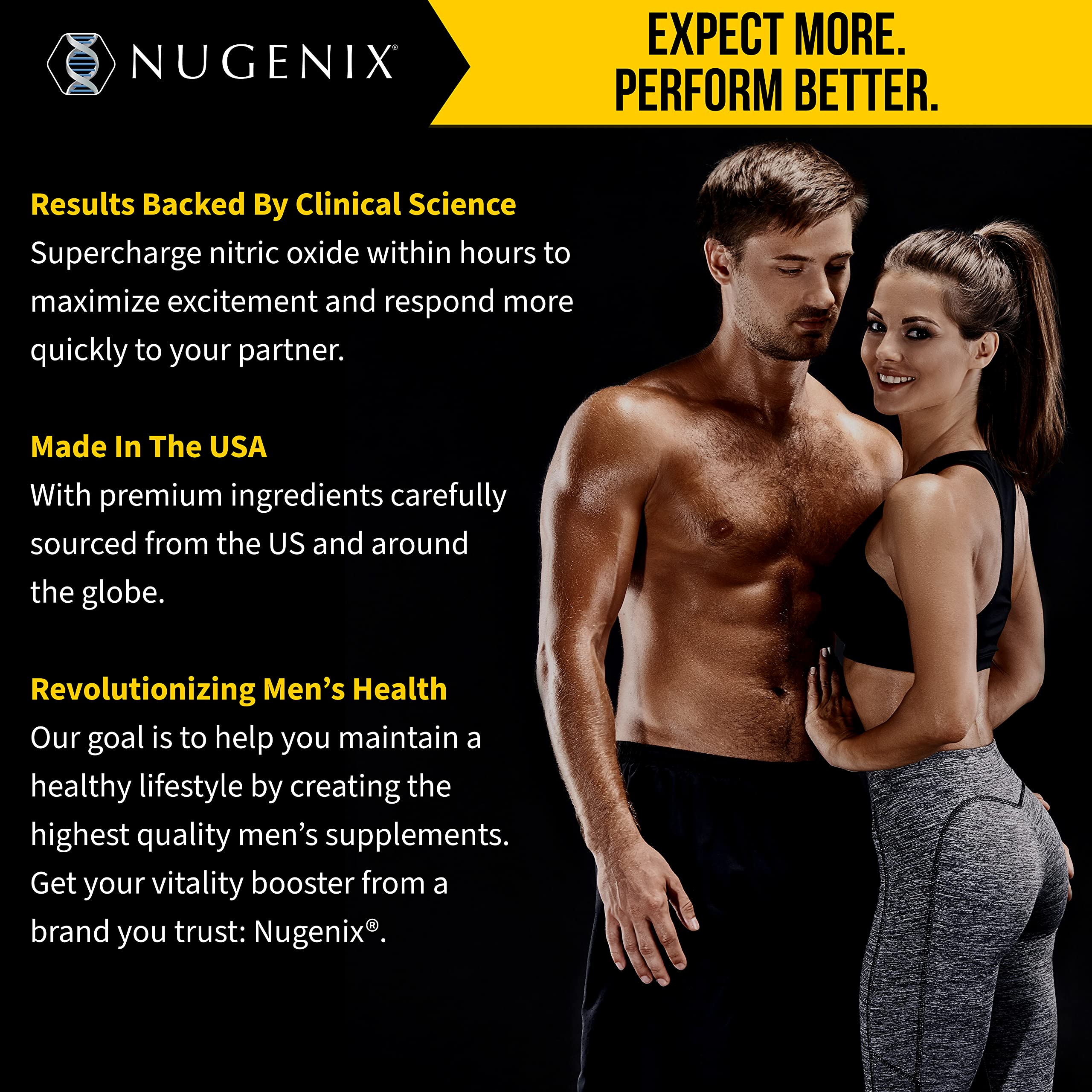 Etiqueta de Nugenix Perform enfocada en ingredientes clave para apoyar óxido nítrico