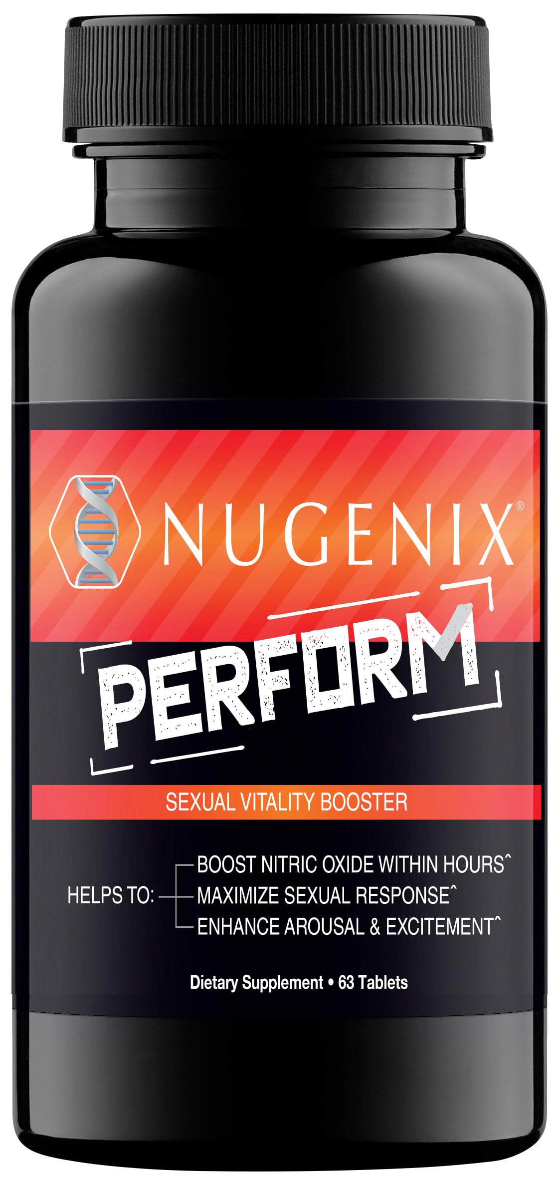 Nugenix Perform vista frontal del envase que muestra la fórmula para vitalidad
